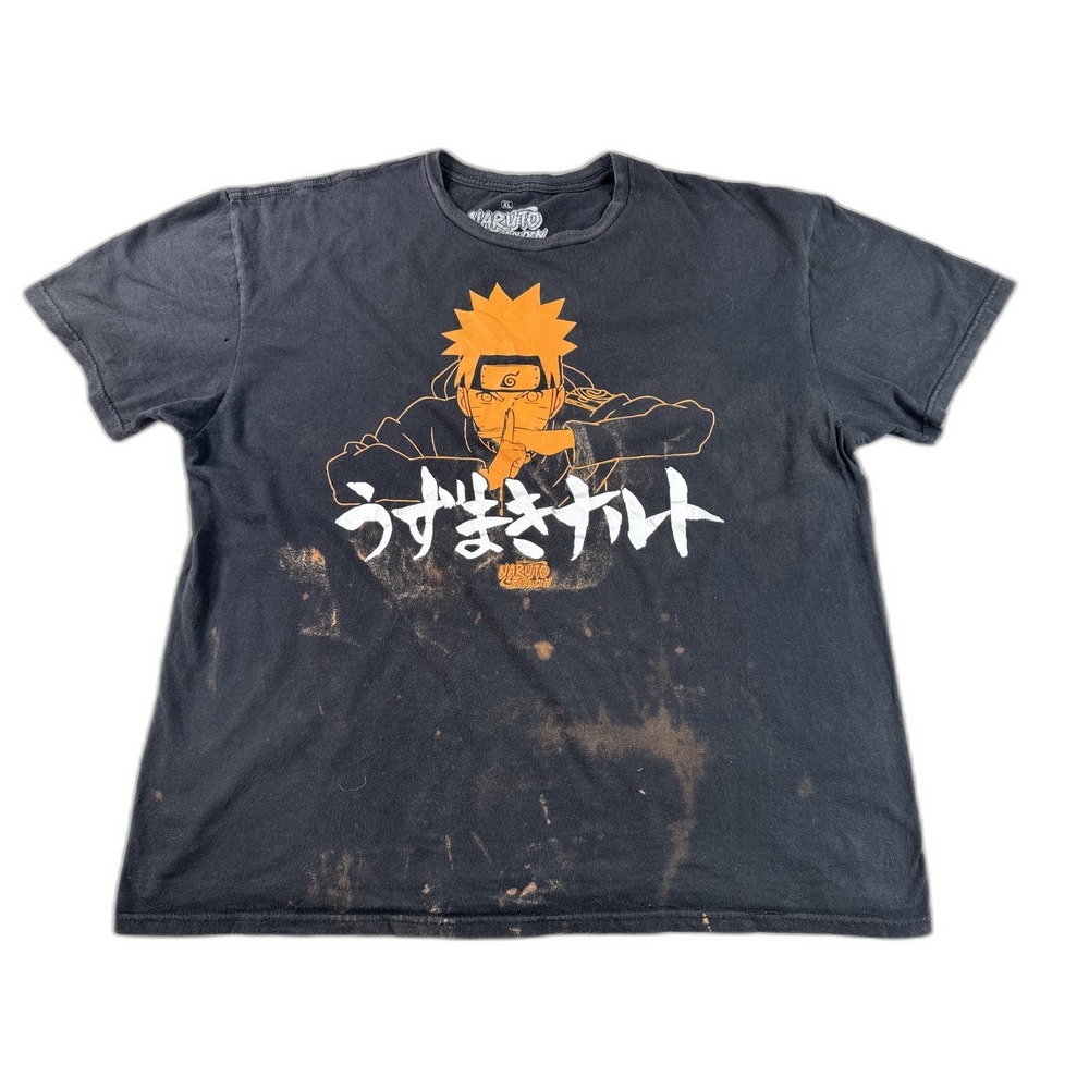 Naruto Shippuden Graphic Tee Mens XL Black Cotton Distressed Short Sleeve